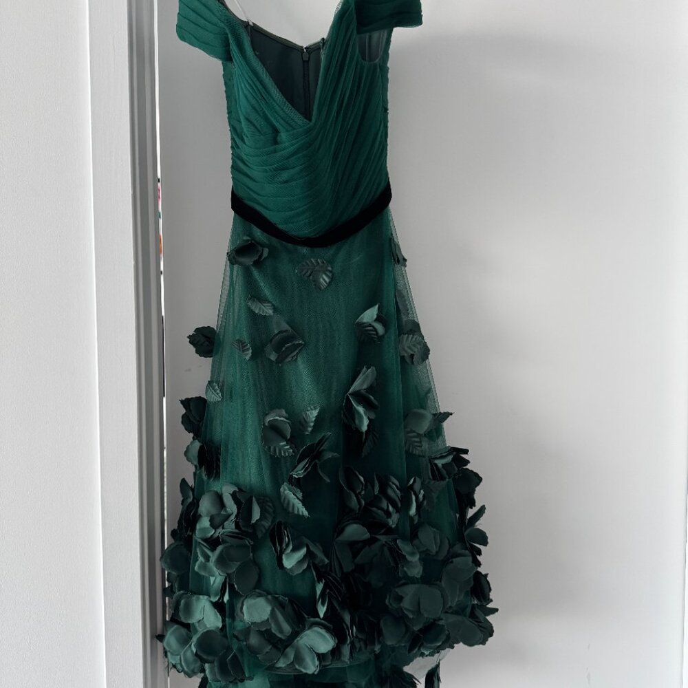 Marchessa Notte emerald green tulle flower appliqué dress